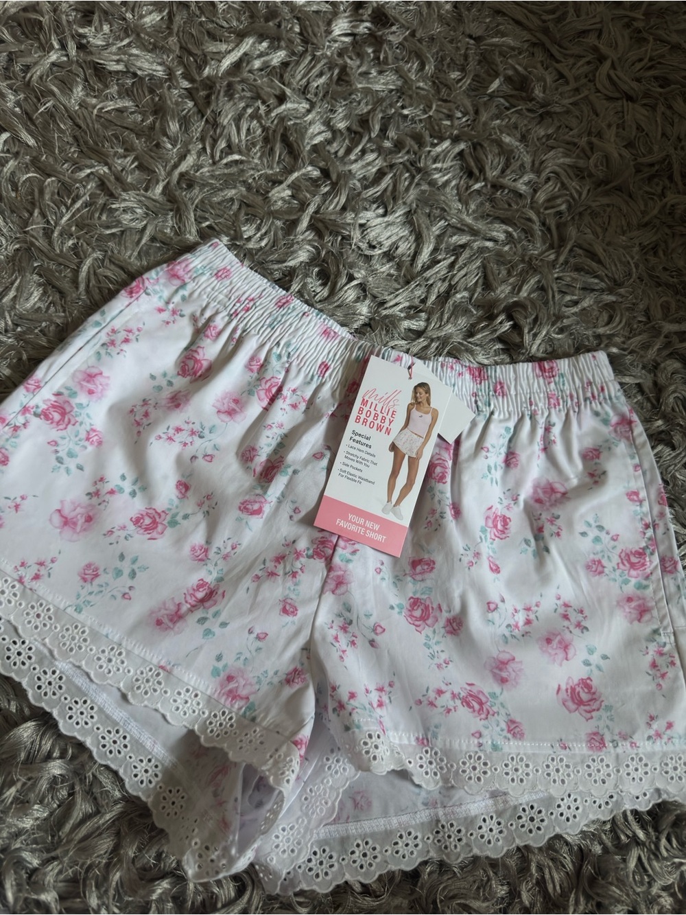 Women’s Floral Cotton Sleep Shorts with Lace Trim - Pink